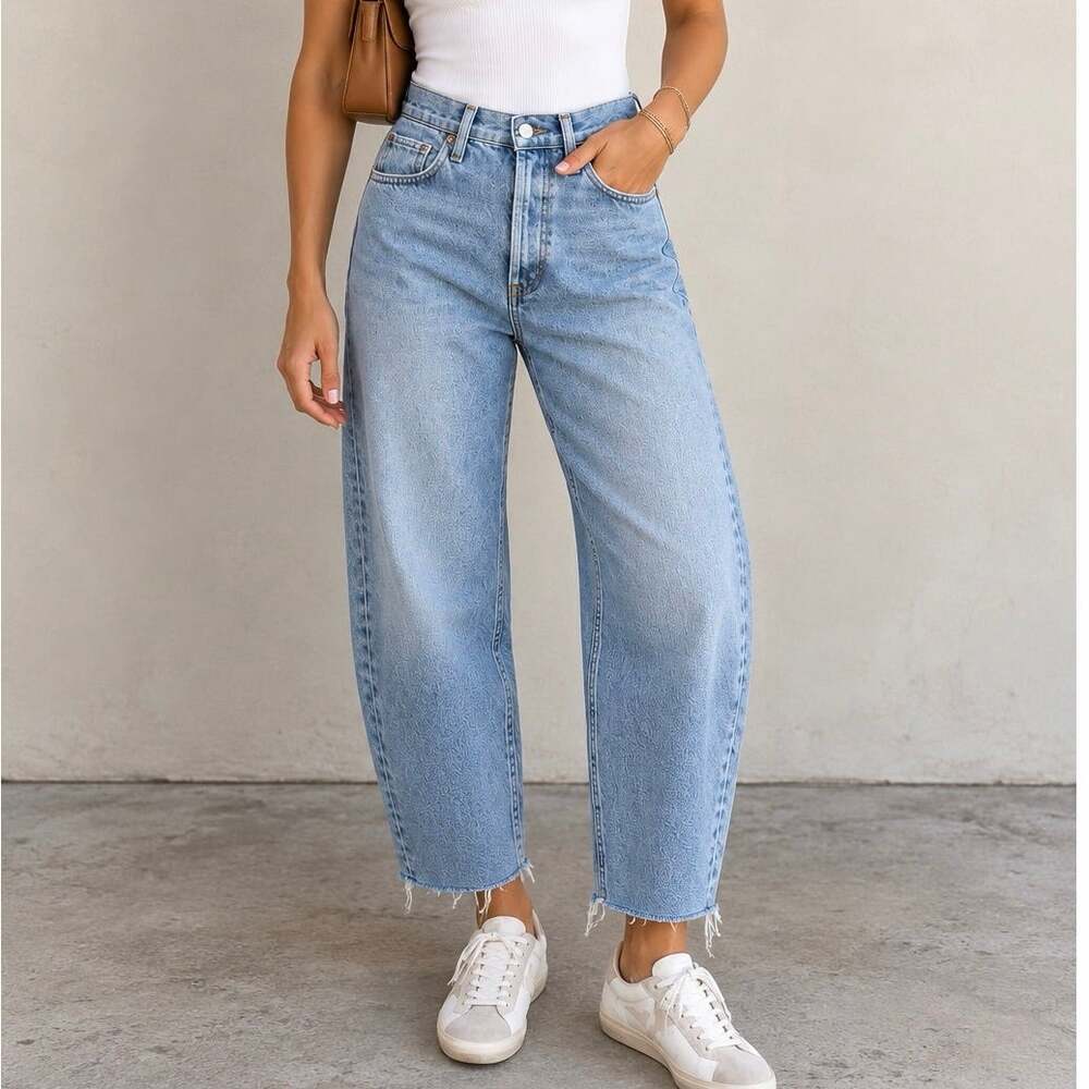 AGOLDE Luna Pieced High Rise Barrel Leg Jeans Light Wash Raw Hem Size 27